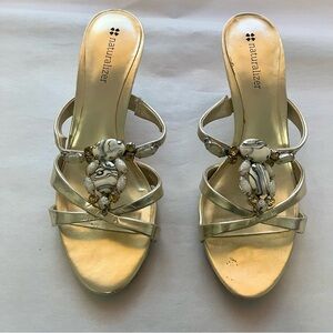 Naturalizer Metallic Gold Gem Embellished Strappy Heels